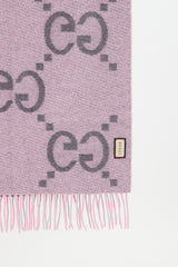 Gucci Purple & Grey Cashmere Intarsia GG Logo Fringe Scarf