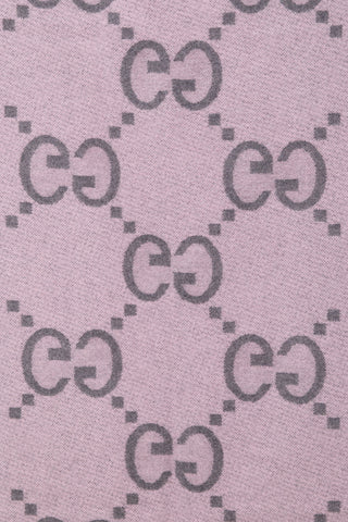 Gucci Purple & Grey Cashmere Intarsia GG Logo Fringe Scarf