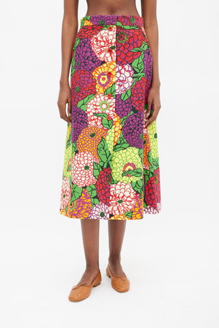 Gucci Purple & Mulitcolour Floral Button Up Skirt
