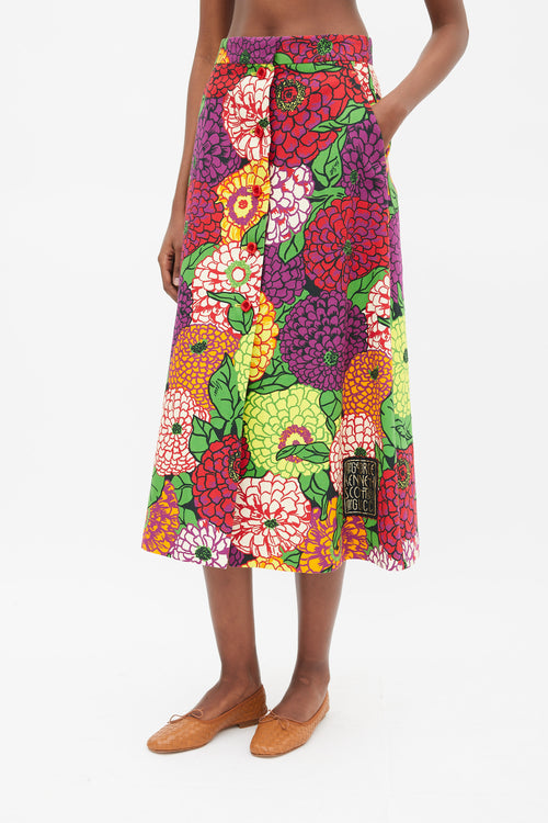 Gucci Purple & Mulitcolour Floral Button Up Skirt