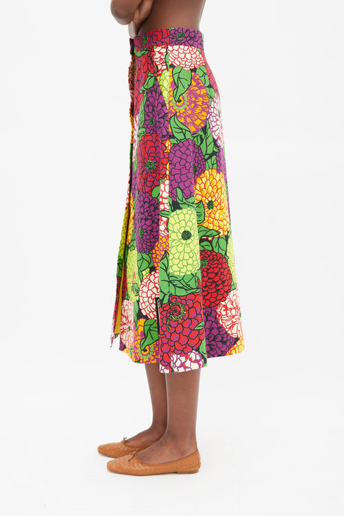 Gucci Purple & Mulitcolour Floral Button Up Skirt