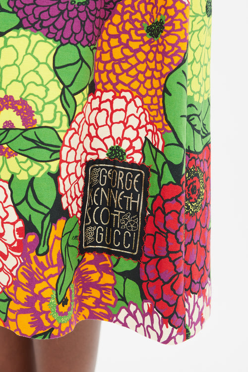 Gucci Purple & Mulitcolour Floral Button Up Skirt