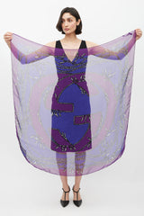 Gucci Purple & Navy GG Chain Printed Silk Scarf