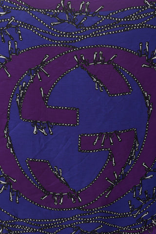 Gucci Purple & Navy GG Chain Printed Silk Scarf