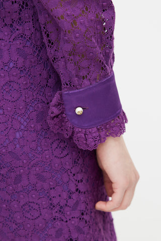 Gucci Purple Ruffled Lace Dress