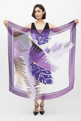 Gucci Purple & White Leaf Printed Silk Scarf