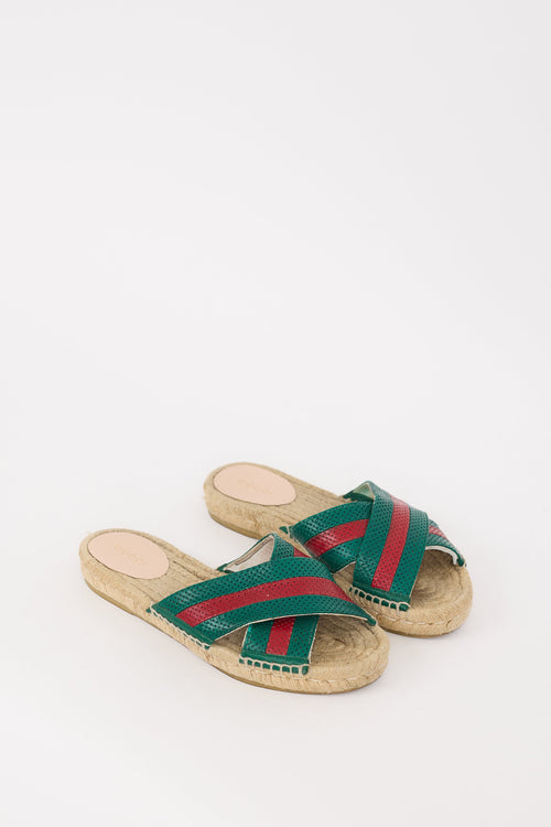 Gucci Beige & Multi Signature Web Espadrille Slide