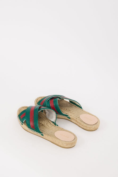 Gucci Beige & Multi Signature Web Espadrille Slide