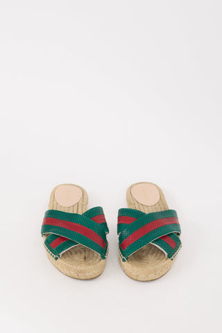 Gucci Beige & Multi Signature Web Espadrille Slide