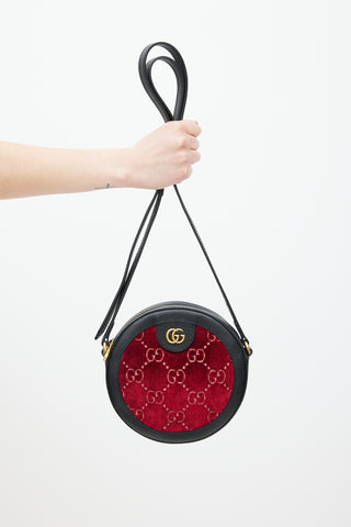 Gucci Black & Red Velvet Ophidia Circular Bag