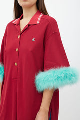 Gucci Red & Green Feather Trim Polo