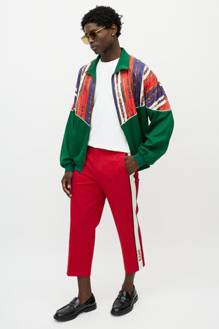 Gucci Red & Cream Cropped Band Logo Trouser