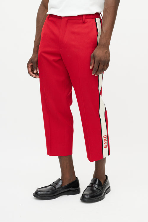 Gucci Red & Cream Cropped Band Logo Trouser