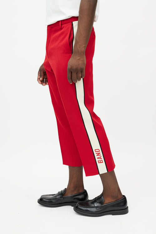 Gucci Red & Cream Cropped Band Logo Trouser