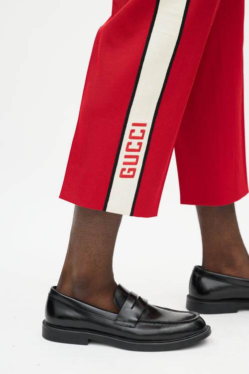 Gucci Red & Cream Cropped Band Logo Trouser