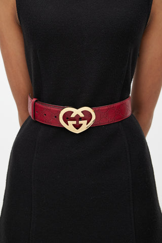 Gucci Red & Gold Guccissima Heart Monogram Belt