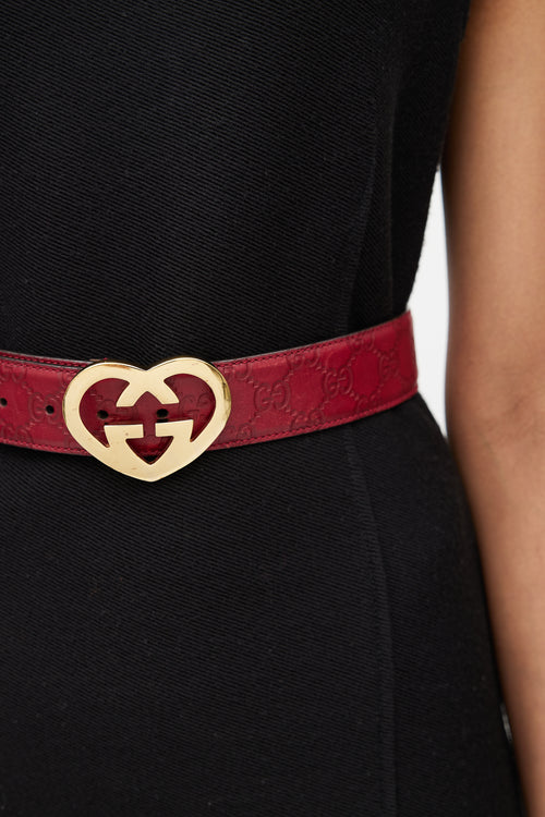 Gucci Red & Gold Guccissima Heart Monogram Belt
