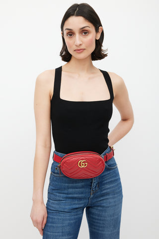 Gucci Red & Gold Leather Marmont Belt Bag