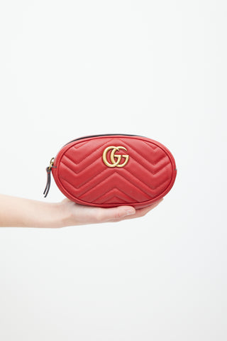 Gucci Red & Gold Leather Marmont Belt Bag