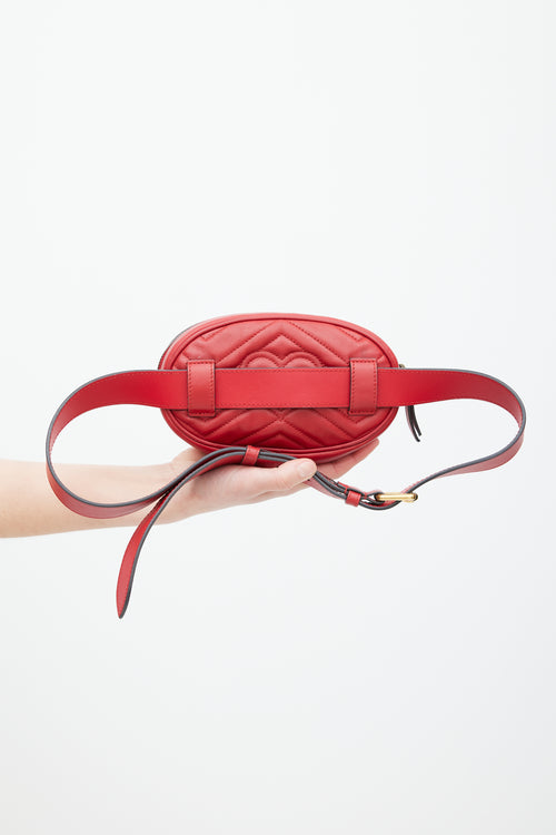 Gucci Red & Gold Leather Marmont Belt Bag
