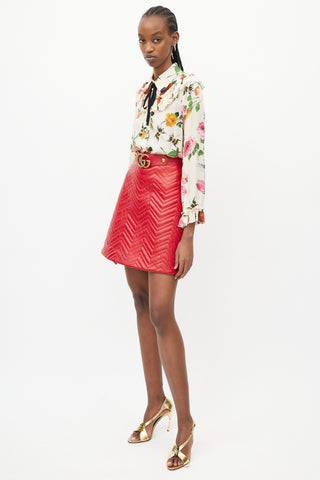 Gucci Red & Gold Quilted Leather Skirt