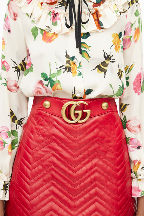 Gucci Red & Gold Quilted Leather Skirt