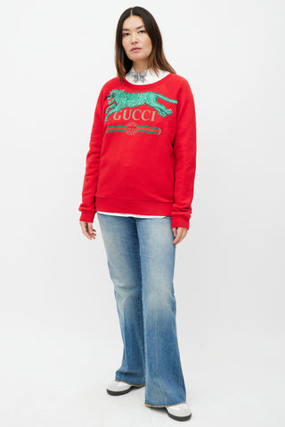 Gucci Red & Green Embroidered Logo Sweatshirt