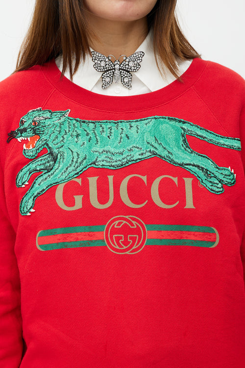 Gucci Red & Green Embroidered Logo Sweatshirt