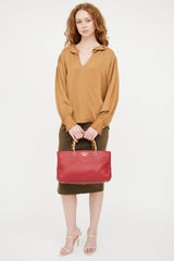 Gucci Red Leather Bamboo Shopping Tote
