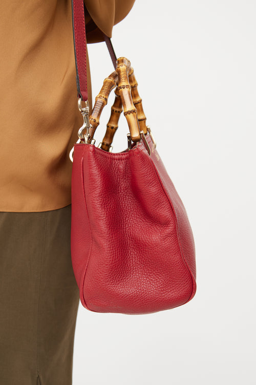 Gucci Red Leather Bamboo Shopping Tote