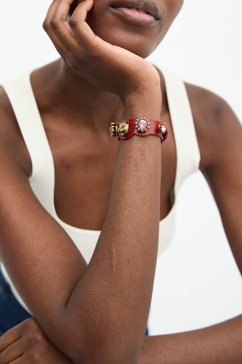 Gucci Leather Embellished Head Cuff Bracelet