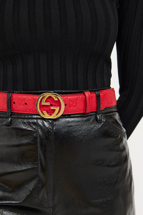 Gucci Red Interlocking G Guccissima Belt