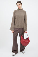 Gucci Red Leather Monogram Half Moon Bag