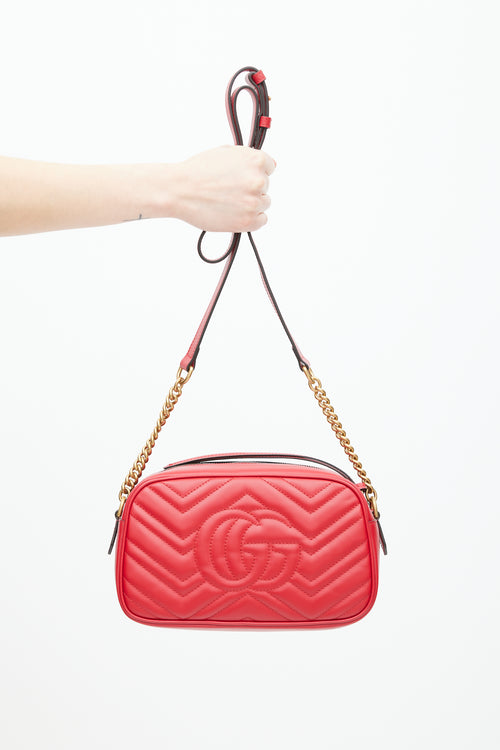 Gucci Red Matelassé GG Marmont Small Crossbody Bag