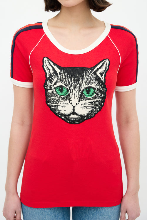 Gucci Red & Multi Embroidered Graphic Patch T-Shirt