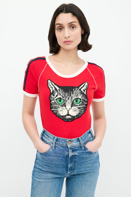 Gucci Red & Multi Embroidered Graphic Patch T-Shirt