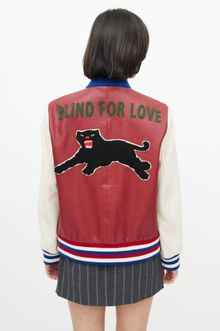 Gucci // Light Blue Leather Blind For Love Varsity Jacket – VSP