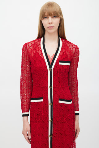 Gucci Red & Multicolour GG Lace Dress