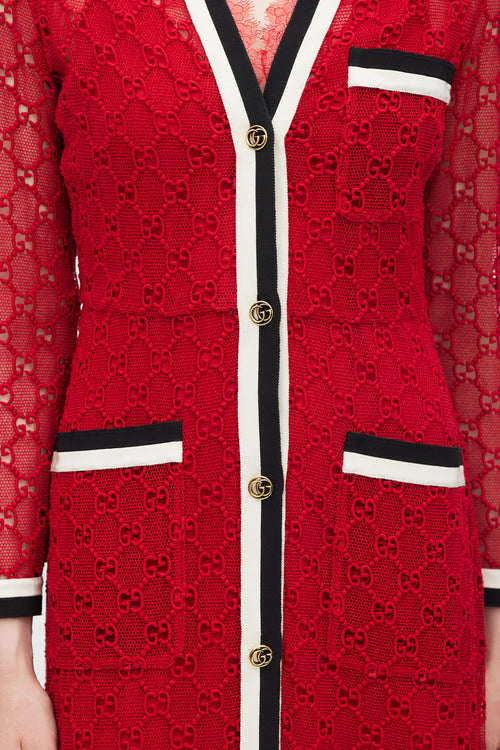 Gucci Red & Multicolour GG Lace Dress