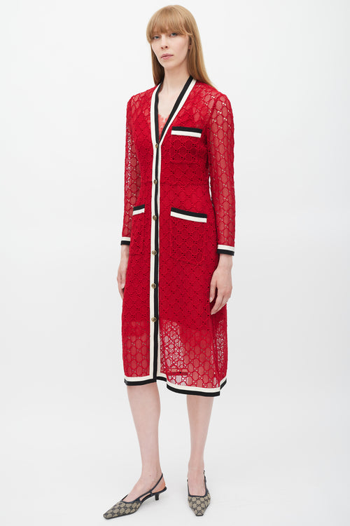 Gucci Red & Multicolour GG Lace Dress