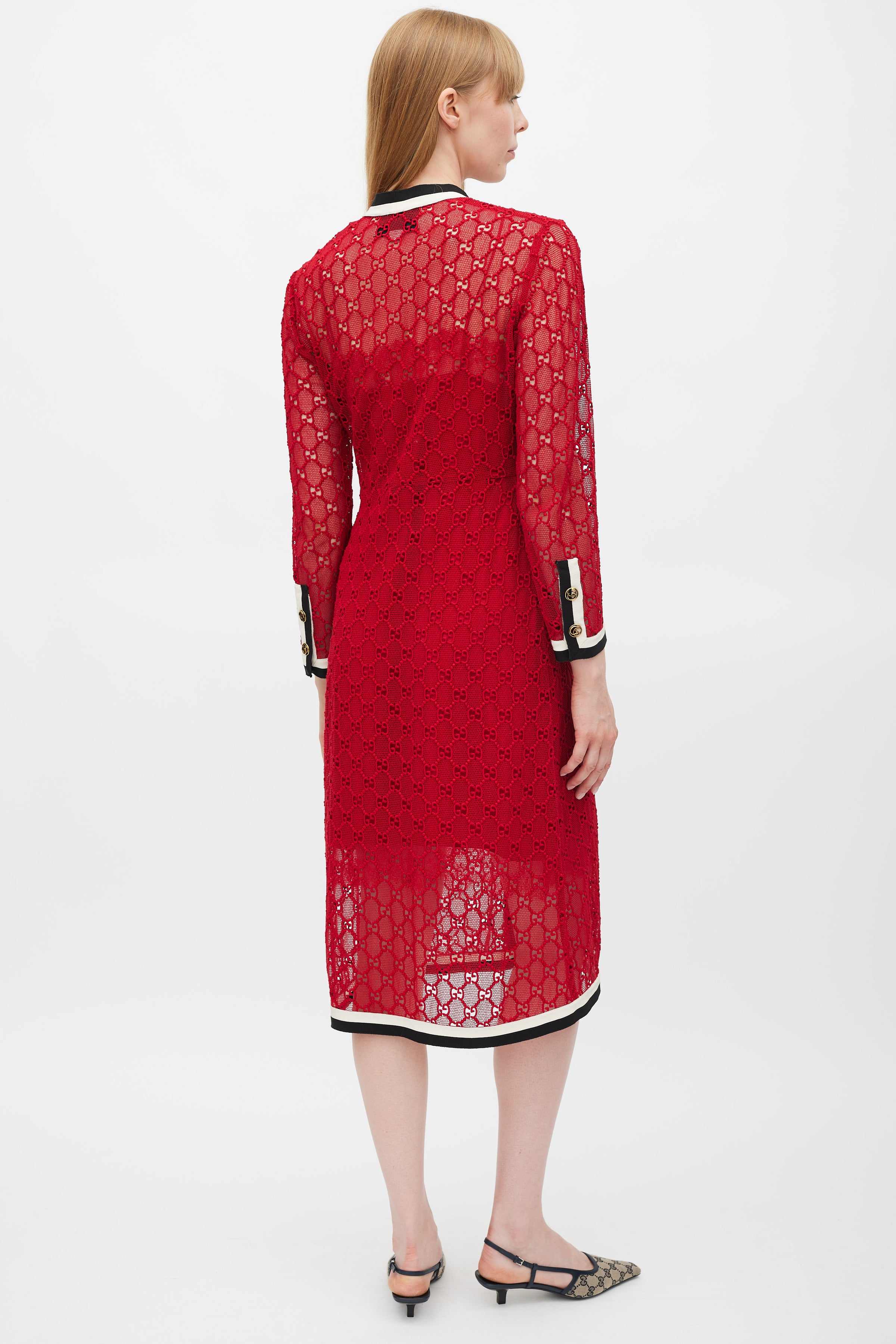 Gucci // Red & Multicolour GG Lace Dress VSP Consignment Gucci // Red & Multicolour GG Lace Dress VSP Consignment