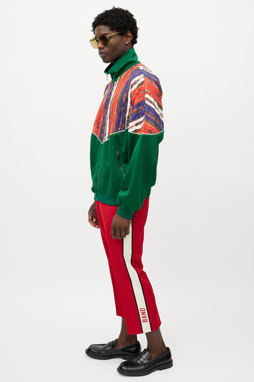 Gucci Red & Multicolour Silk Horsebit Jacket