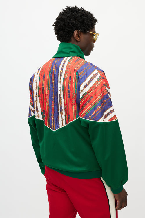 Gucci Red & Multicolour Silk Horsebit Jacket
