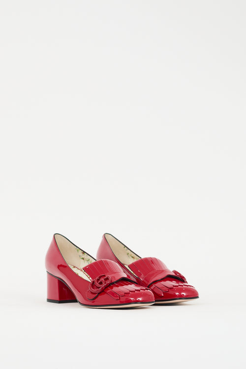 Gucci Red Patent Leather Marmont Fringe GG Pump