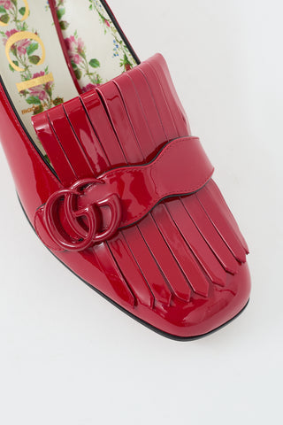 Gucci Red Patent Leather Marmont Fringe GG Pump