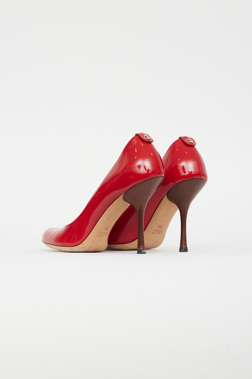 Gucci Red Patent Leather Round Toe Pump