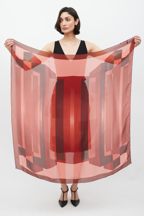 Gucci Red & Pink Geometric Silk Scarf