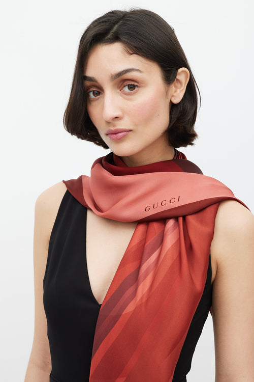 Gucci Red & Pink Geometric Silk Scarf
