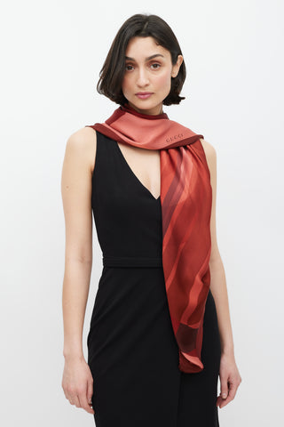 Gucci Red & Pink Geometric Silk Scarf