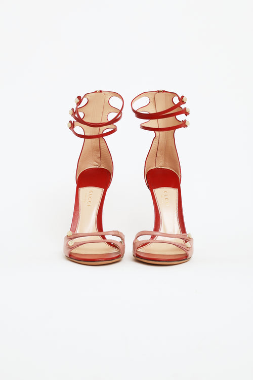 Gucci Red & Pink Ankle Strap Sandals